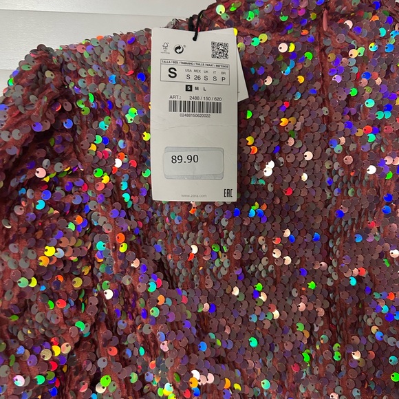 Zara Pink Sequin Long Sleeve Dress - Picture 8 of 8